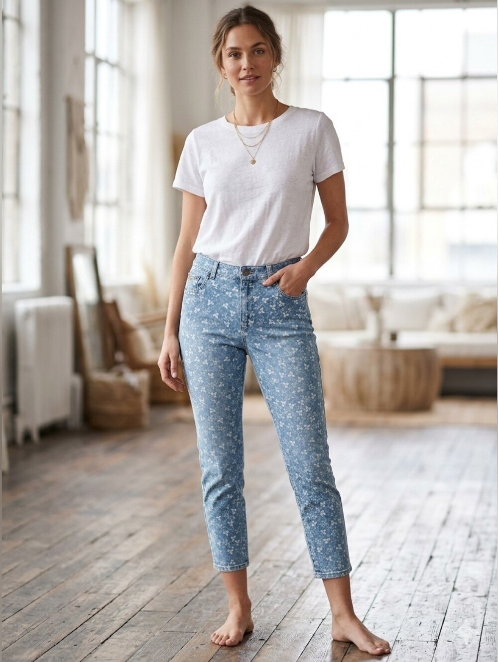 Ralph Lauren Floral Print Cropped Women’s Jeans - Light Blue